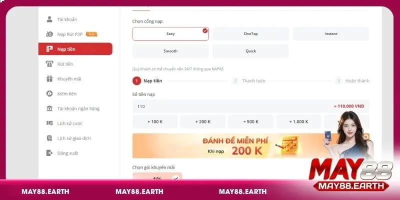 Nạp tiền May88 TrustPay siêu nhanh chỉ với vài bước